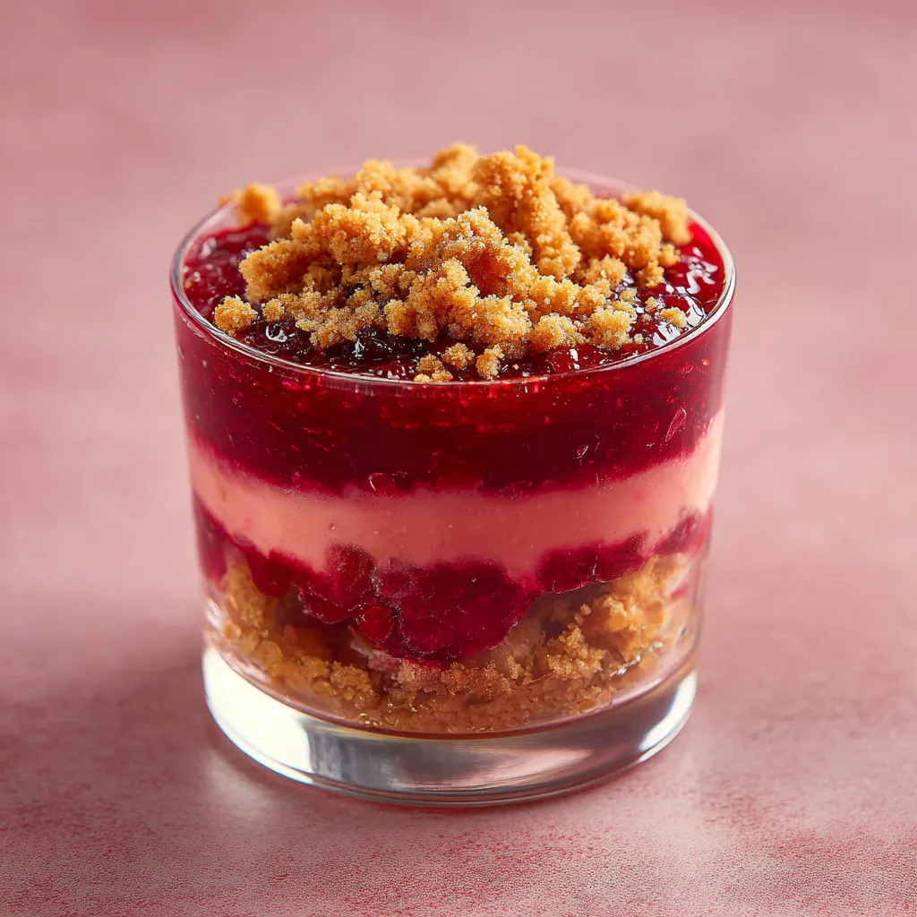 Compotée de rhubarbe et framboise, crumble spéculoos