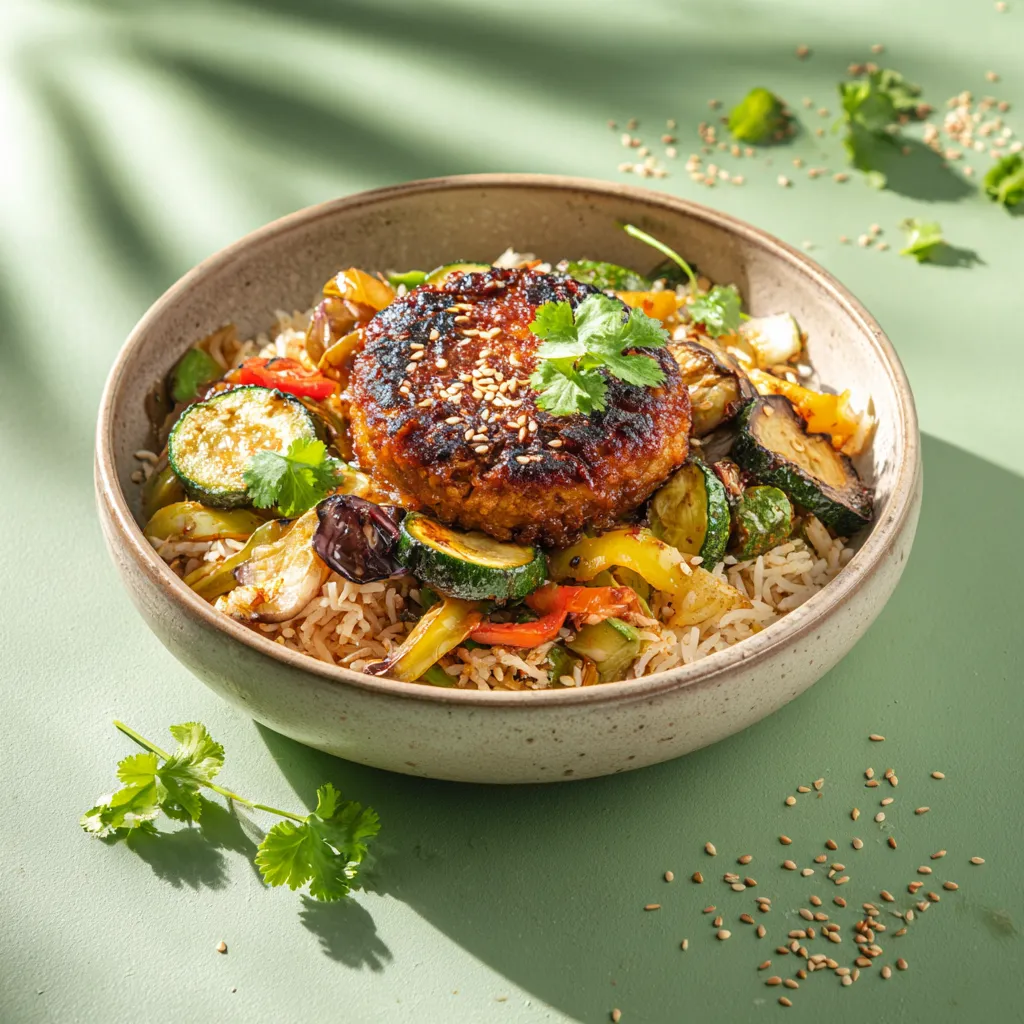 [5940] Galette de haricot hazuki, Riz Basmati à la citronnelle et coco, et petits légumes