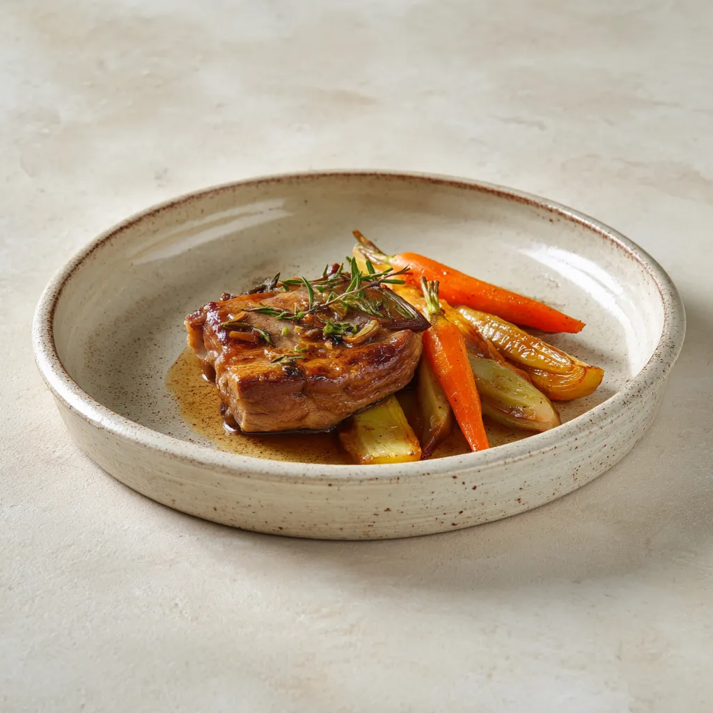 [2778] Moelleux de porc confit au cidre et miel, poêlée de panais et carottes rotis