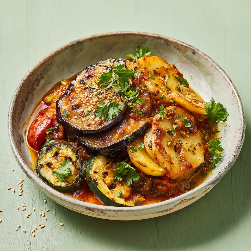 Moussaka végé (Sauce tomate, Aubergine, Oignon, Pomme de terre, Aromates)