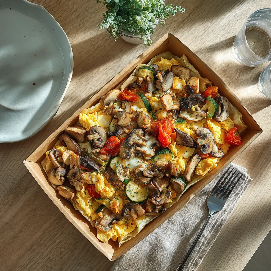 [7725] Pannequet forestier à la dinde, ratatouille de légumes et oeuf brouillé