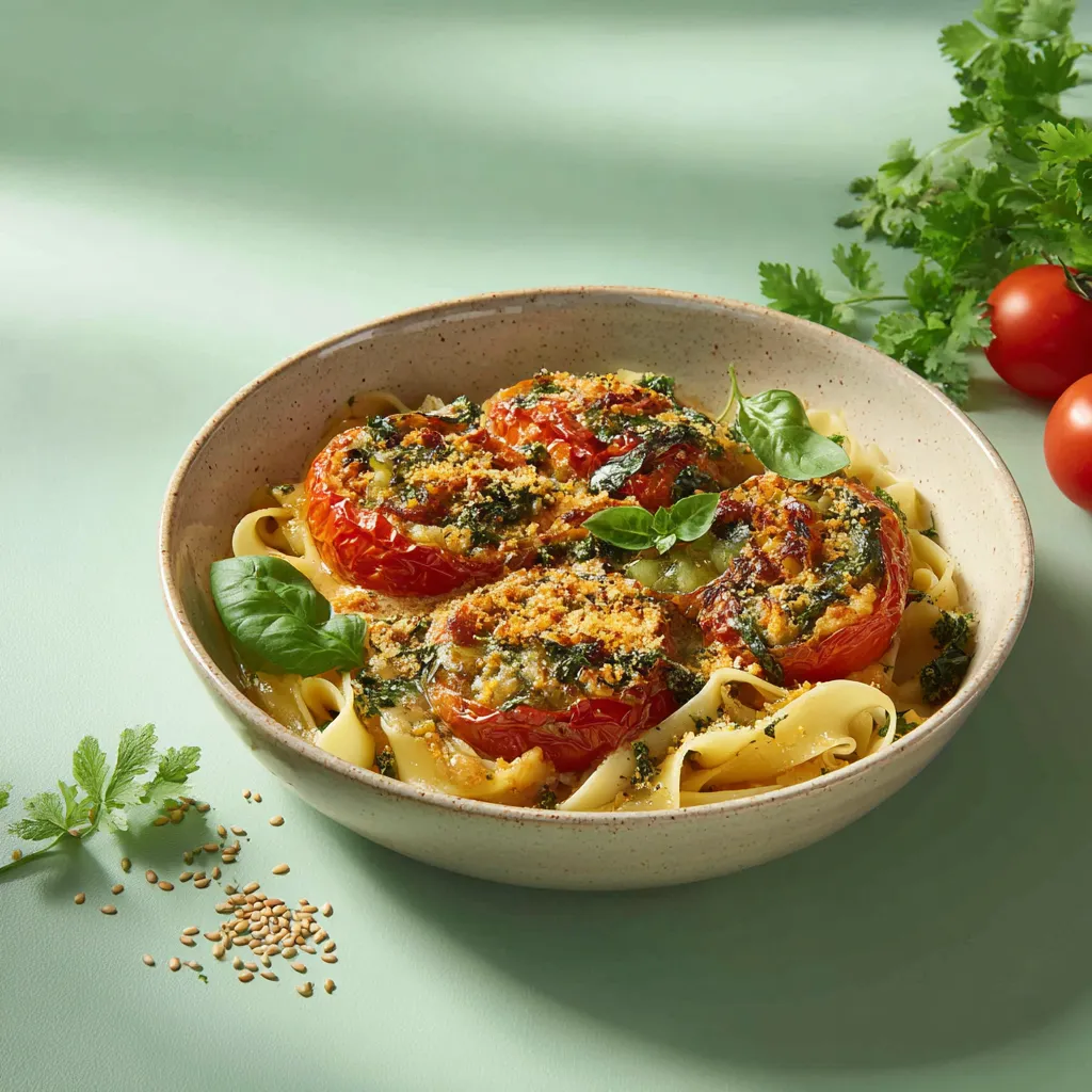 [6063] Tomate(s) farcie(s) végé et tagliatelles au basilic